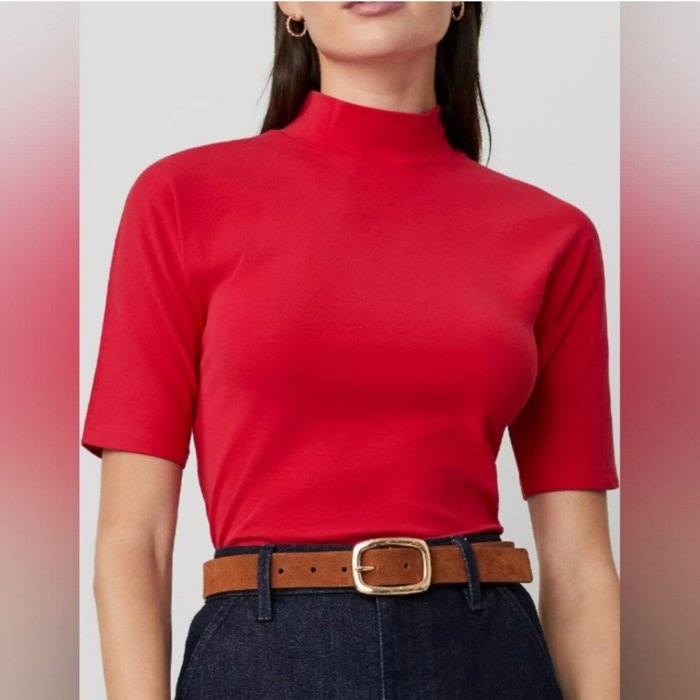 Wool Blend Mock Neck Sweater Tee, XS Petite